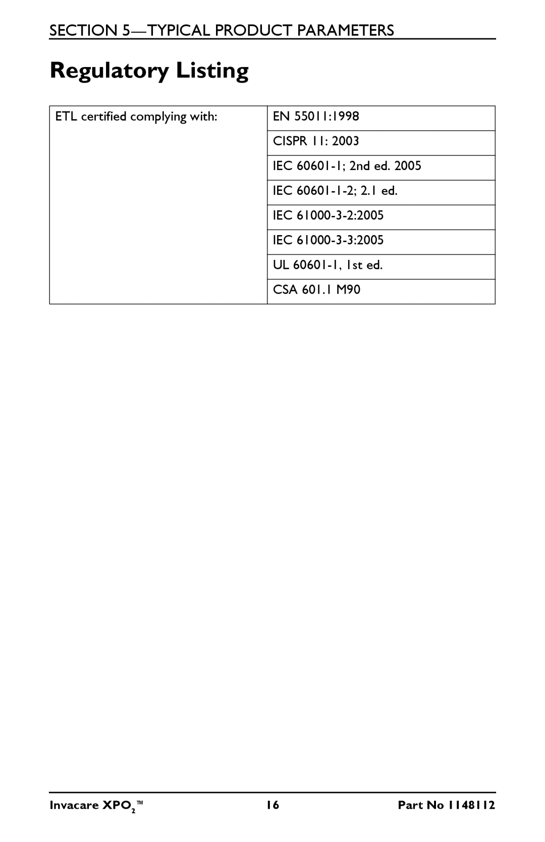 Invacare XPO100B user manual Regulatory Listing 