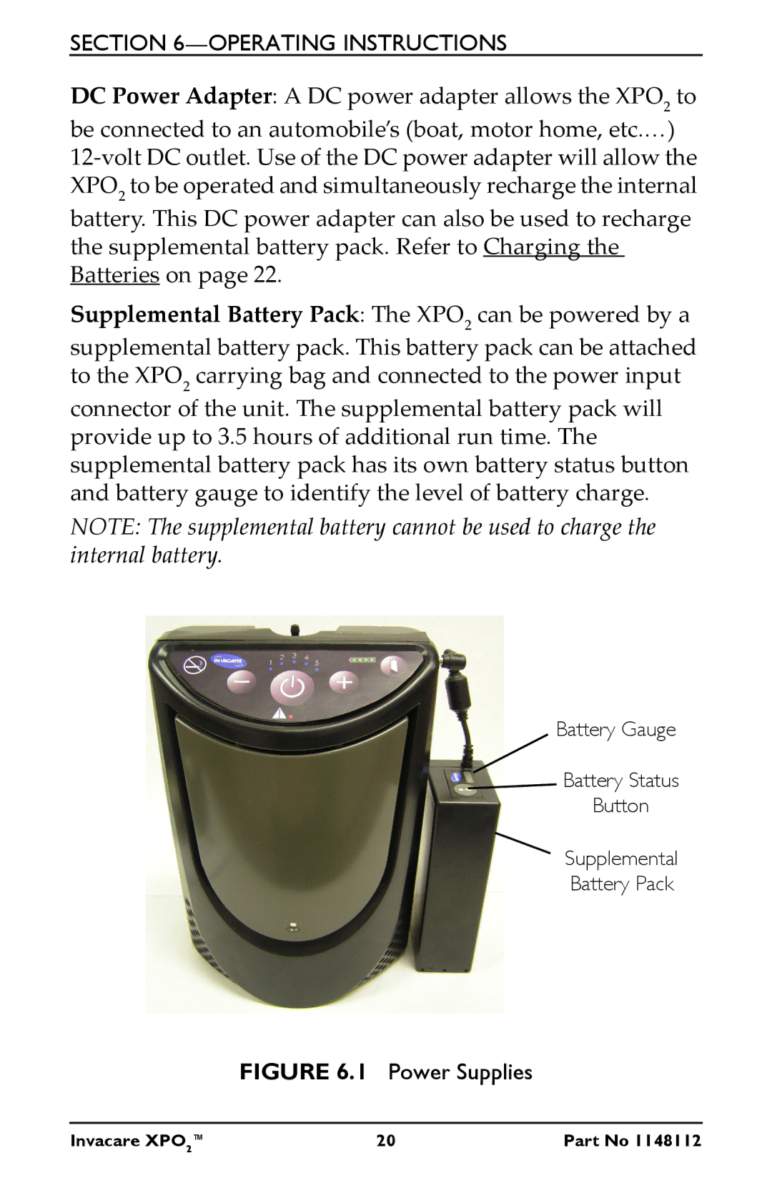 Invacare XPO100B user manual Power Supplies 