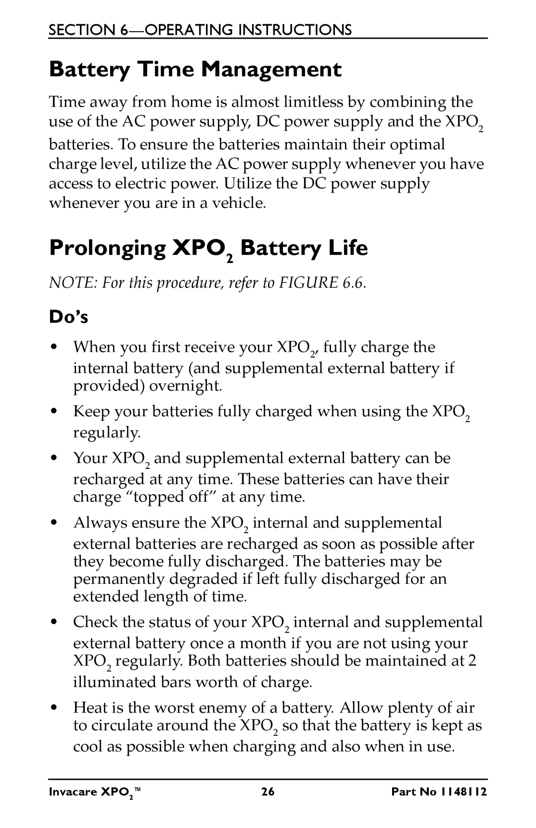 Invacare XPO100B user manual Battery Time Management, Prolonging XPO2 Battery Life 