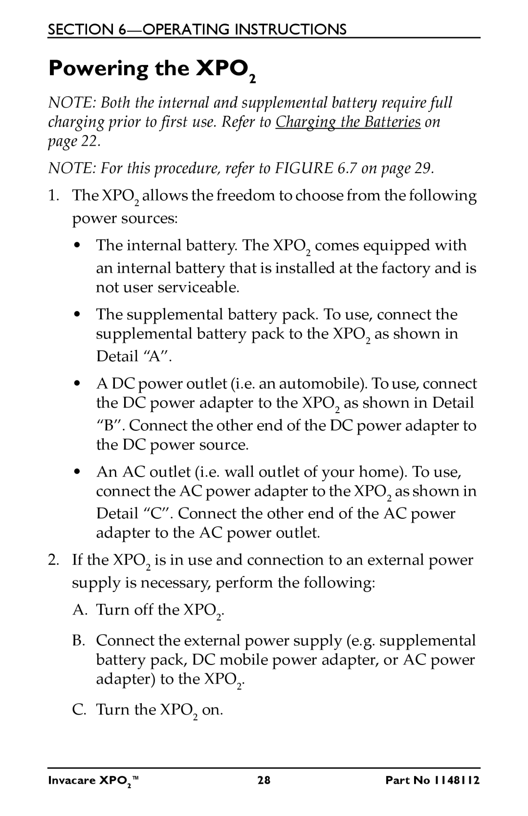 Invacare XPO100B user manual Powering the XPO2 