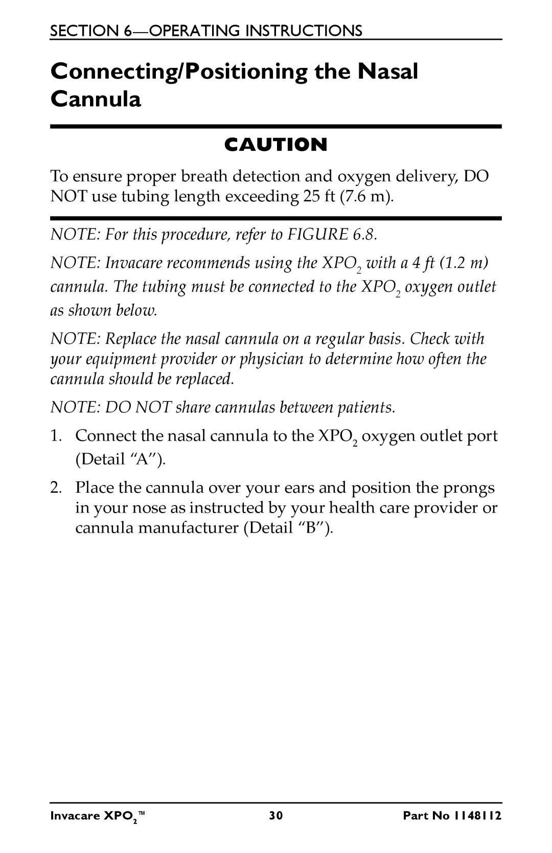 Invacare XPO100B user manual Connecting/Positioning the Nasal Cannula 