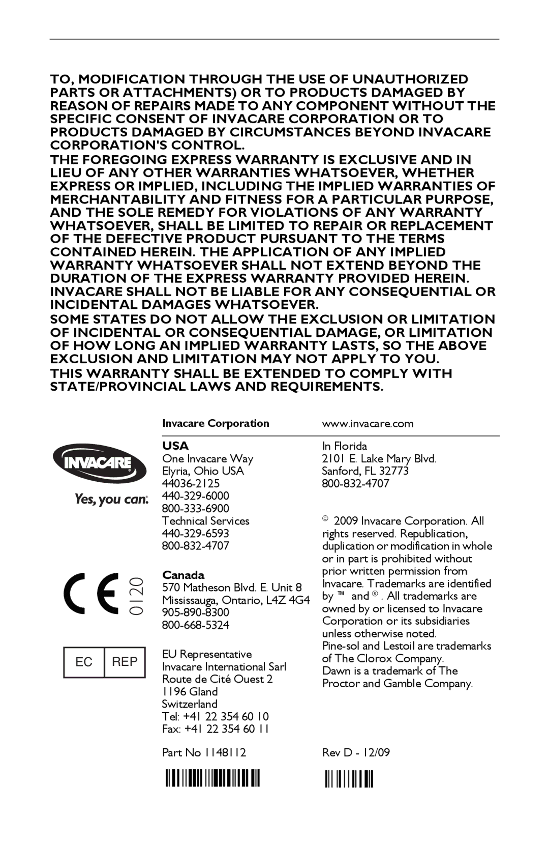 Invacare XPO100B user manual 0120 