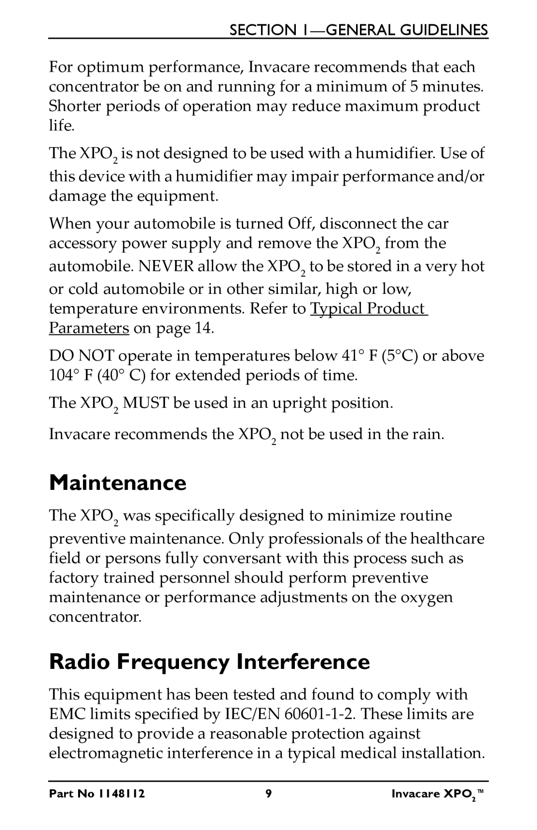 Invacare XPO100B user manual Maintenance, Radio Frequency Interference 