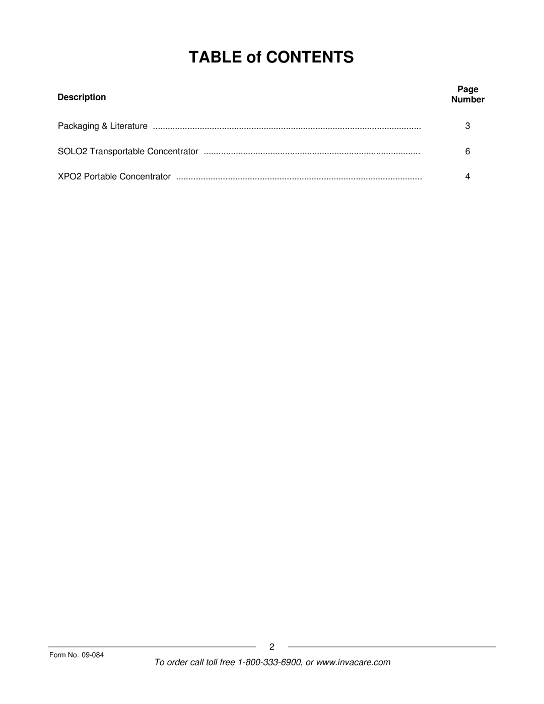 Invacare XPO2 and SOLO2 manual Table of Contents 