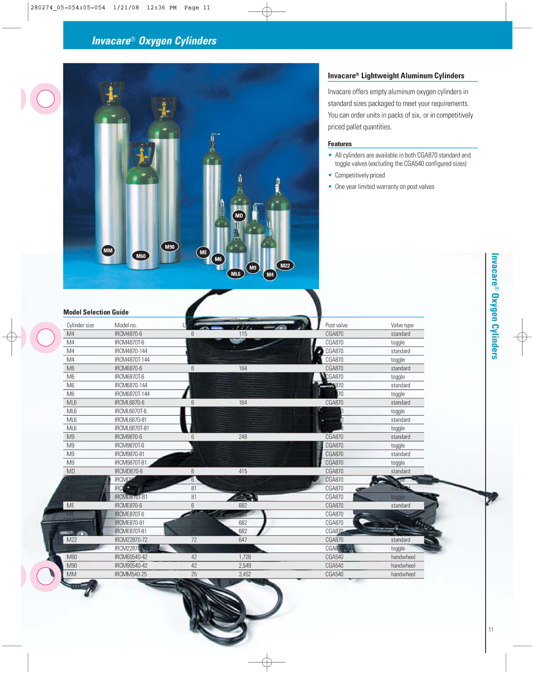 Invacare XPO2 manual Invacare Oxygen Cylinders, Invacare Lightweight Aluminum Cylinders, ML6, IRCMD870T-6, IRCME870T-6 