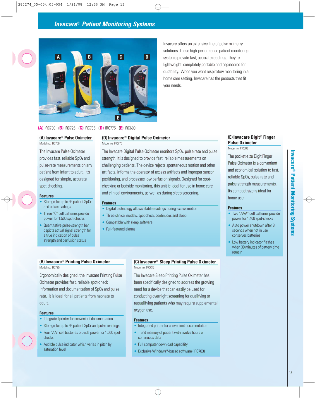 Invacare XPO2 Invacare Patient Monitoring Systems, Invacare Digital Pulse Oximeter, Invacare Digit Finger Pulse Oximeter 