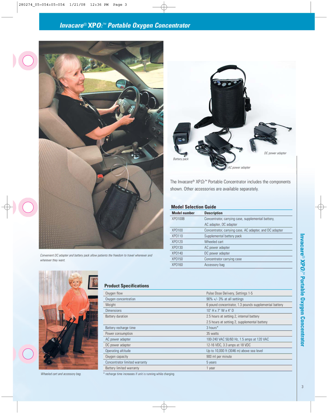 Invacare XPO2 manual Model Selection Guide, Product Specifications, Model number Description, XPO100B 