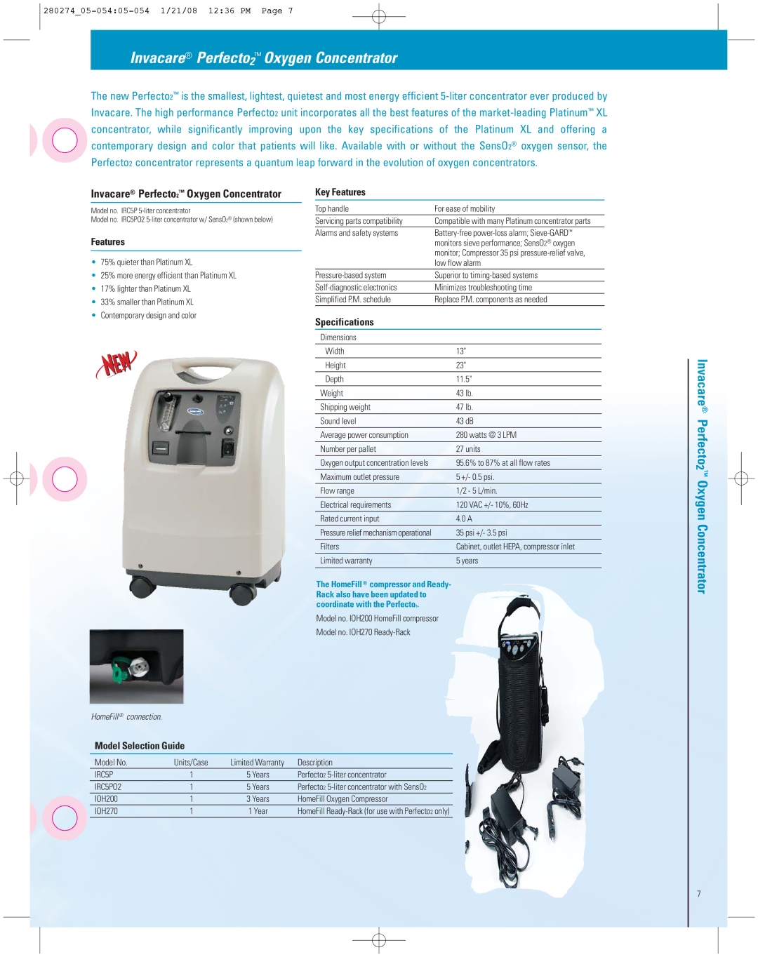 Invacare XPO2 Invacare Perfecto2 Oxygen Concentrator, Invacare Perfecto 2 Oxygen Concentrator Key Features, IRC5PO2 