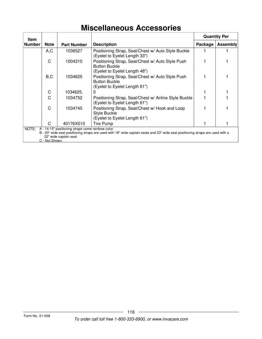 Invacare Xterra GT manual Miscellaneous Accessories 