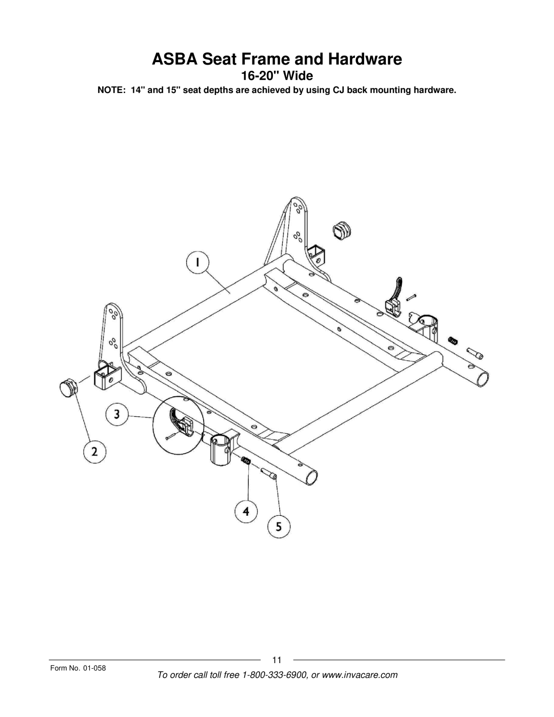 Invacare Xterra GT manual Asba Seat Frame and Hardware 