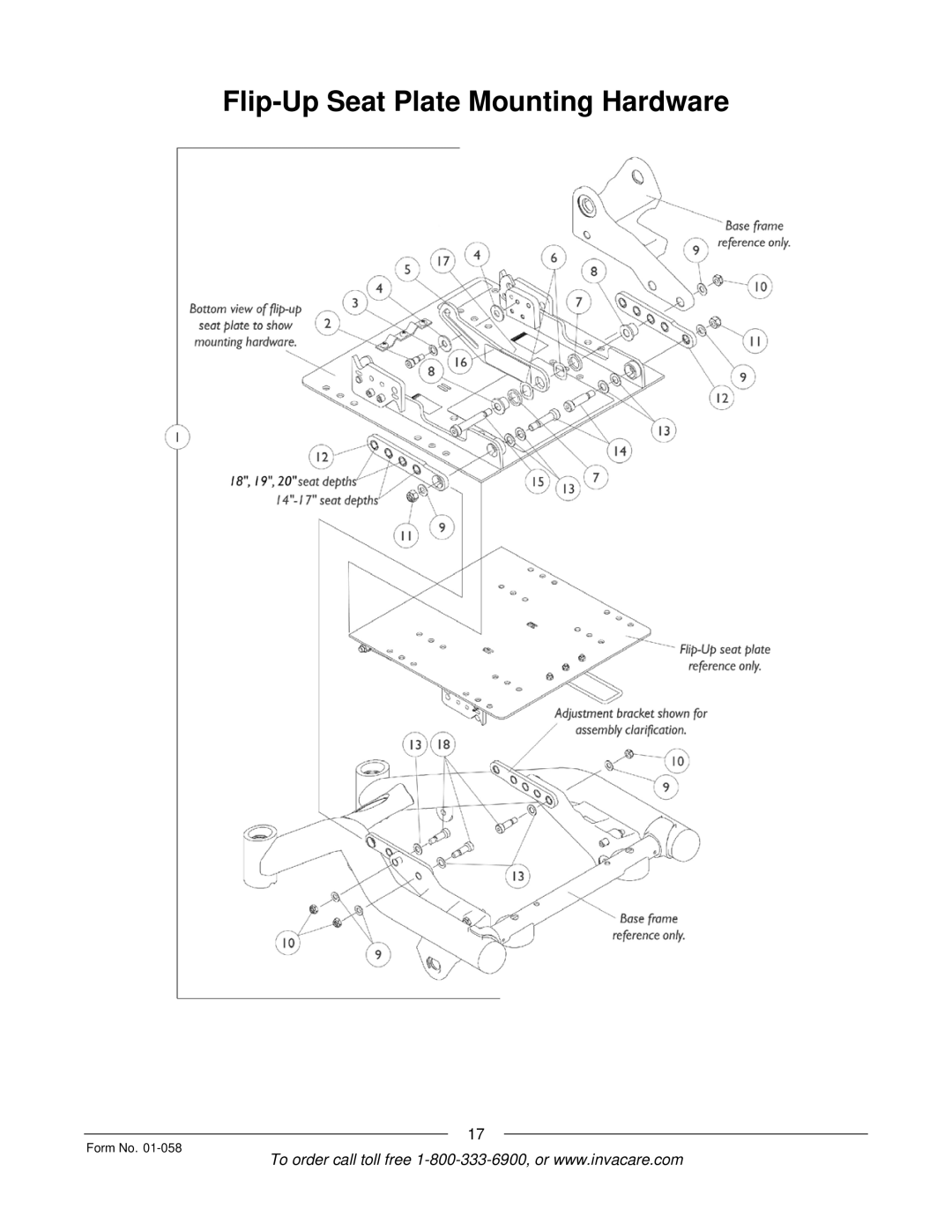 Invacare Xterra GT manual Flip-Up Seat Plate Mounting Hardware 