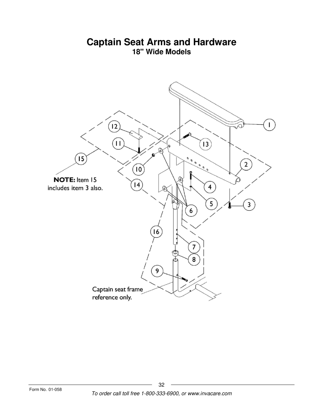 Invacare Xterra GT manual Captain Seat Arms and Hardware 