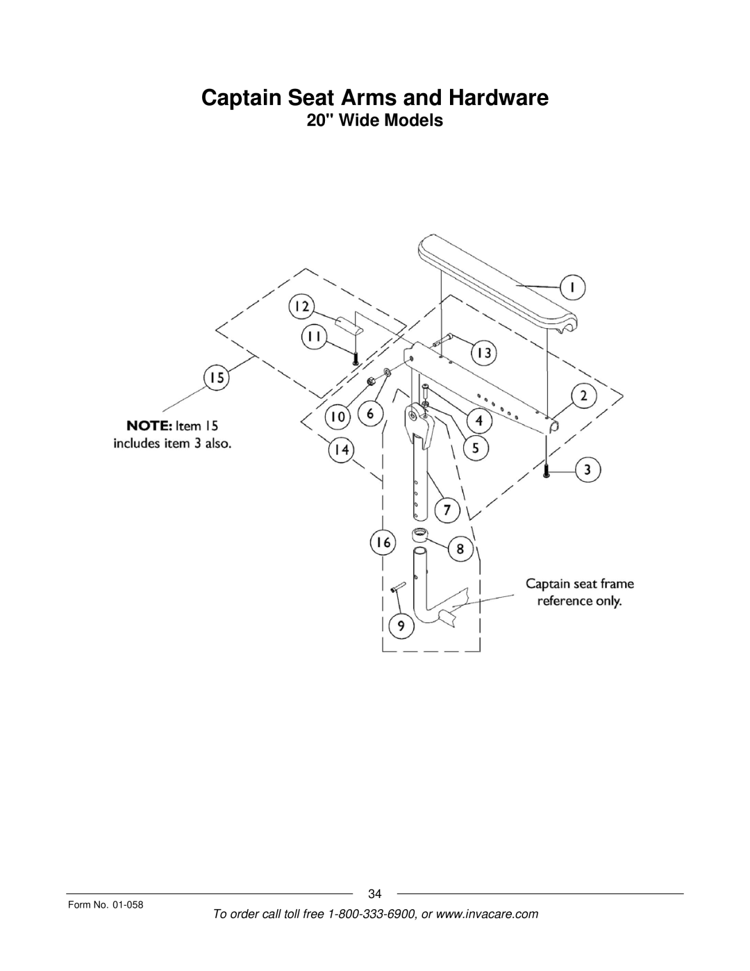 Invacare Xterra GT manual Captain Seat Arms and Hardware 