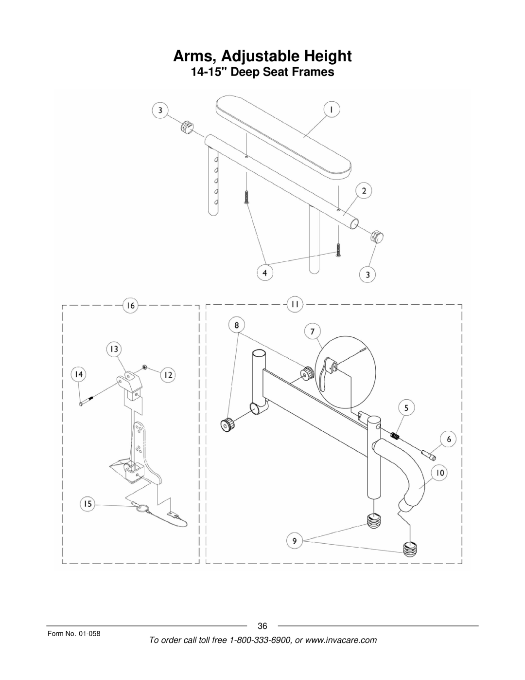 Invacare Xterra GT manual Arms, Adjustable Height 