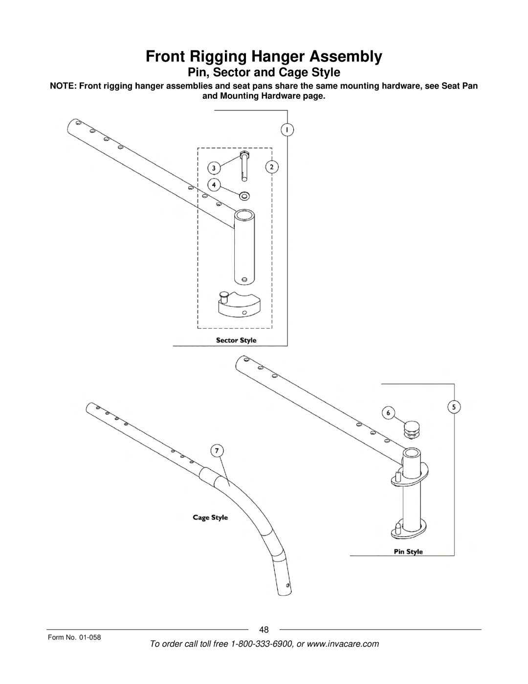 Invacare Xterra GT manual Front Rigging Hanger Assembly 