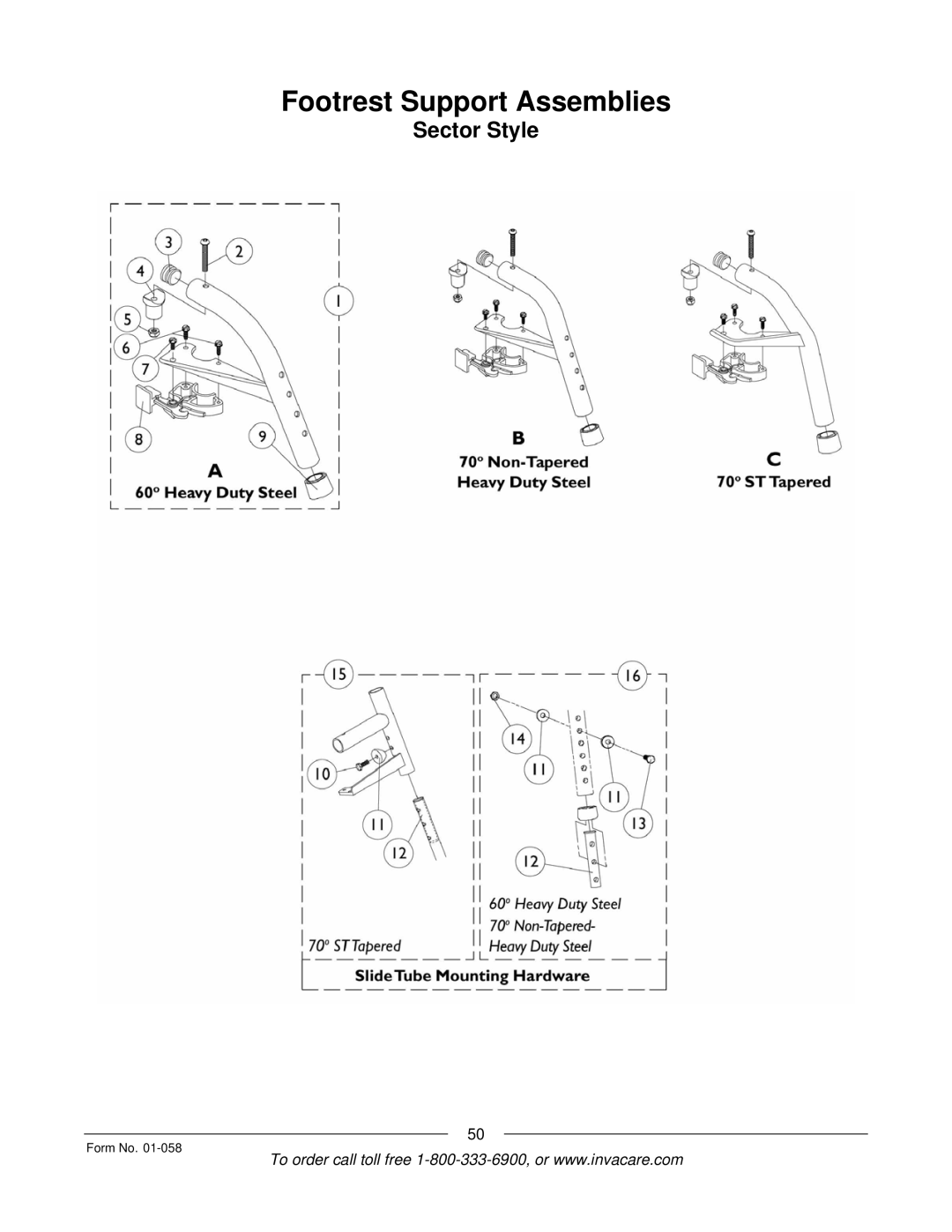 Invacare Xterra GT manual Footrest Support Assemblies 