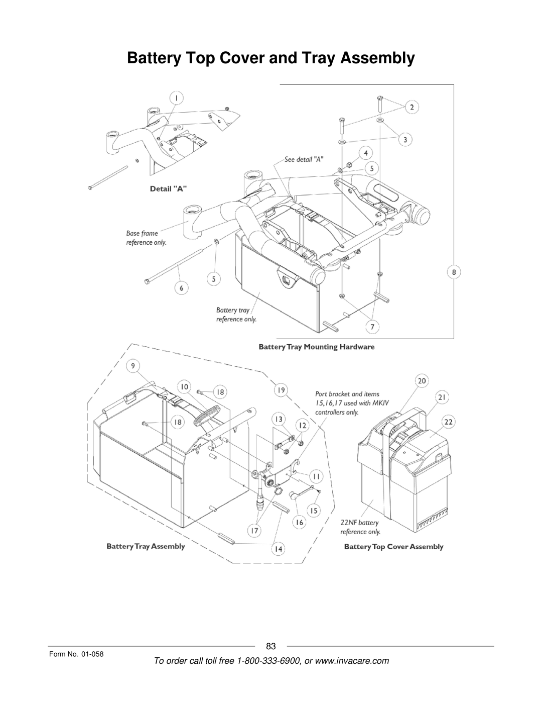 Invacare Xterra GT manual Battery Top Cover and Tray Assembly 