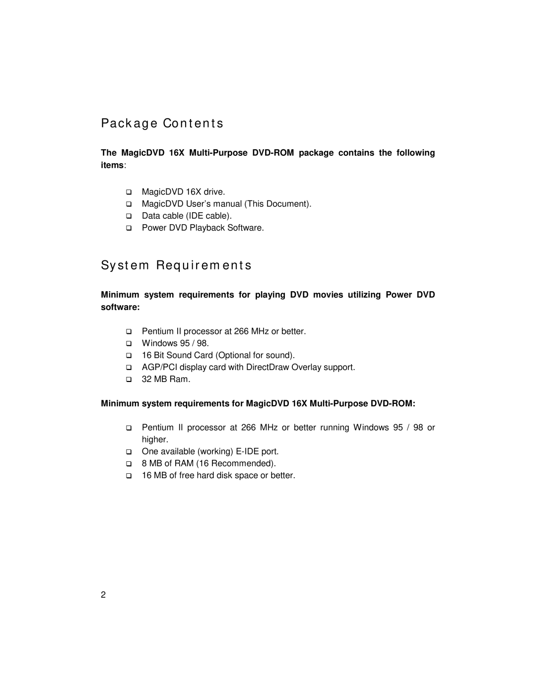 I/O Magic 16X manual Package Contents, System Requirements 