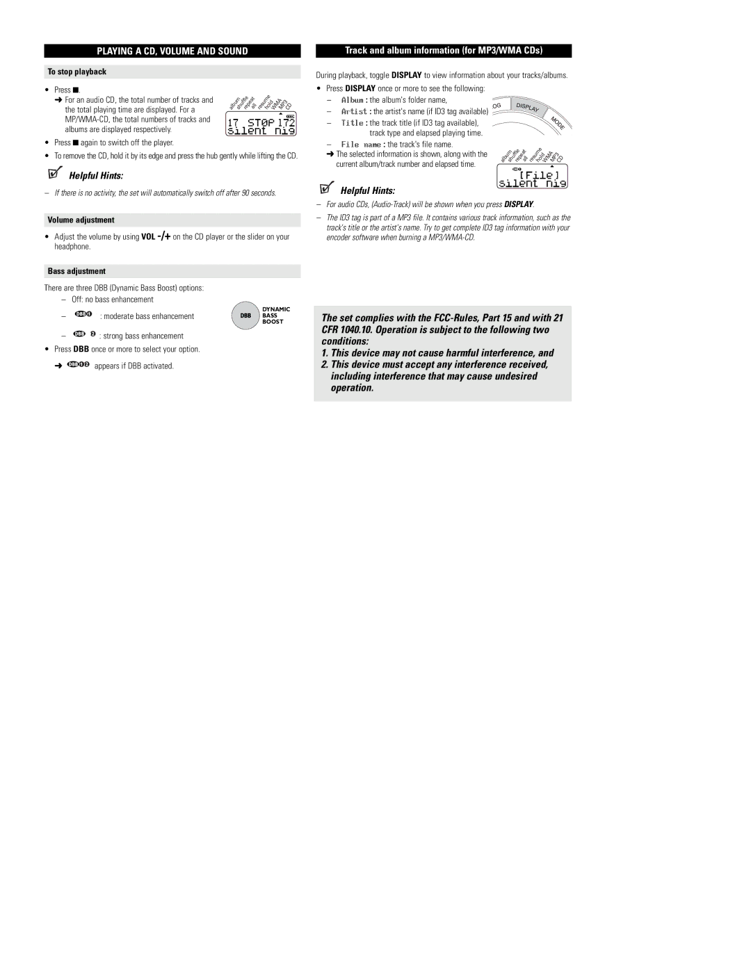 I/O Magic EXP3361, EXP3360, EXP3365 Playing a CD, Volume and Sound, To stop playback, Volume adjustment, Bass adjustment 