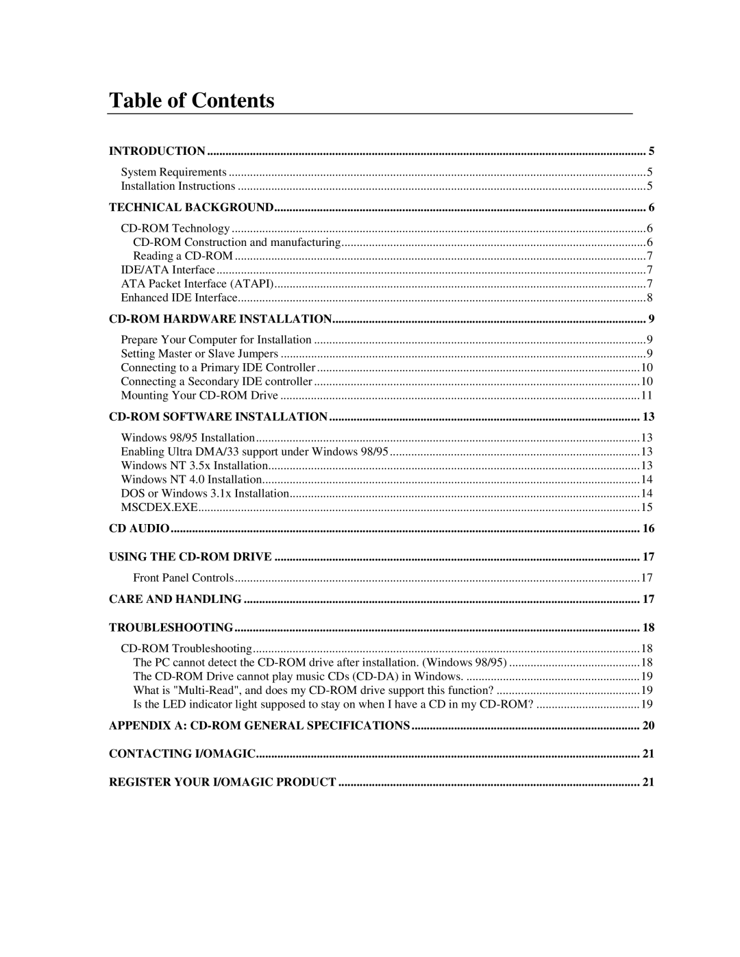 I/O Magic MagicSpin manual Table of Contents 