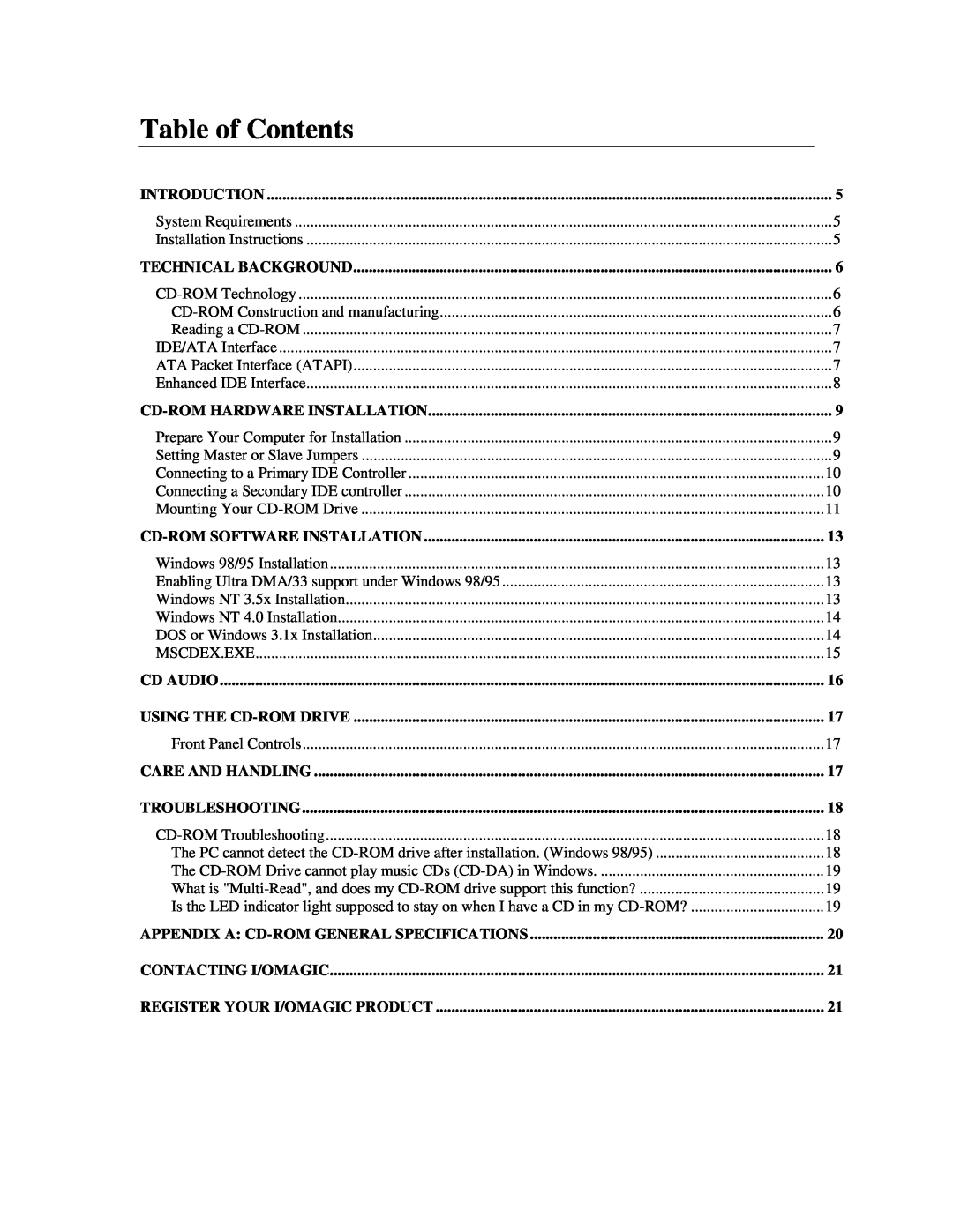 I/O Magic MagicSpin manual Table of Contents 