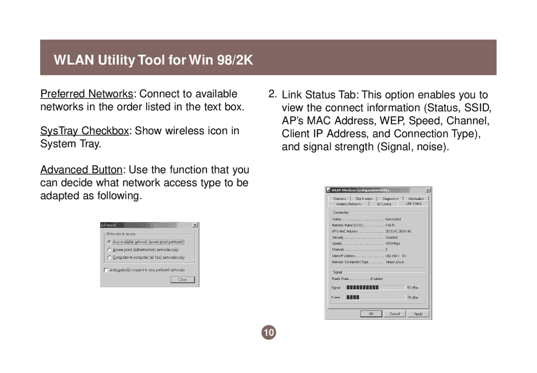 IOGear 1017 GWP511 user manual Wlan Utility Tool for Win 98/2K 