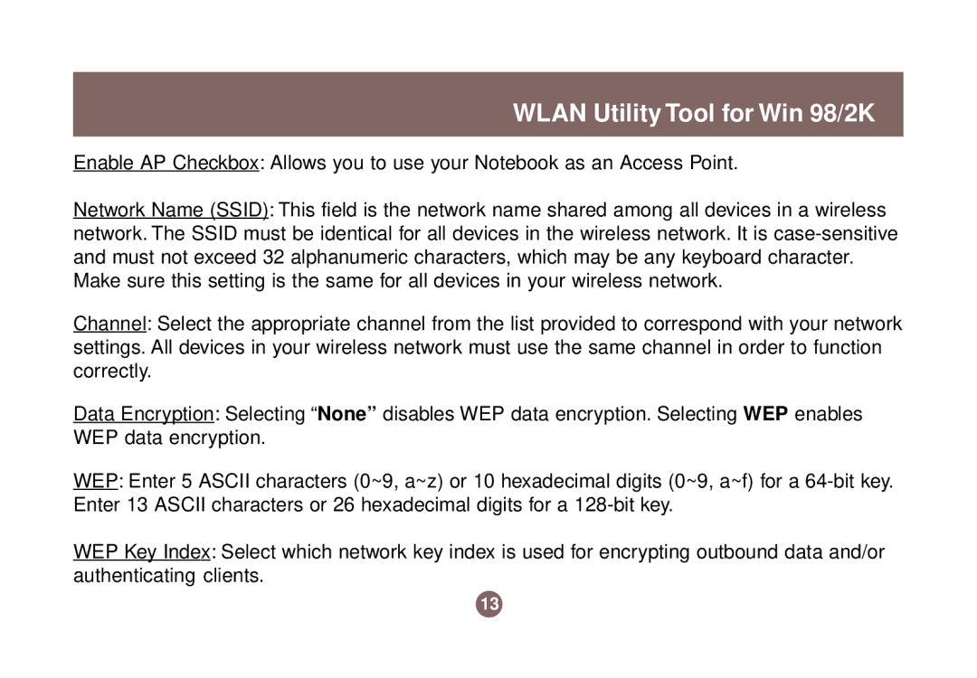 IOGear 1017 GWP511 user manual Wlan Utility Tool for Win 98/2K 