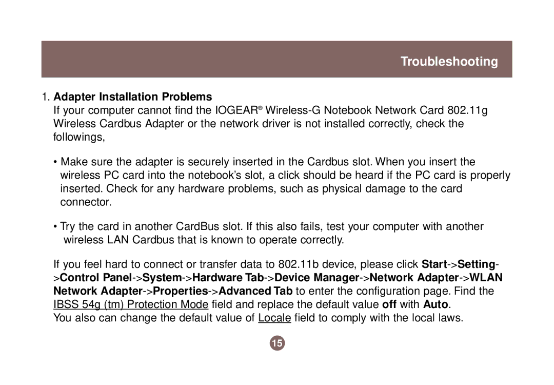 IOGear 1017 GWP511 user manual Troubleshooting, Adapter Installation Problems 