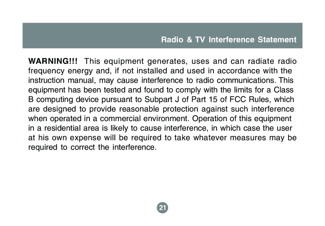 IOGear 1600DPI user manual Radio & TV Interference Statement 