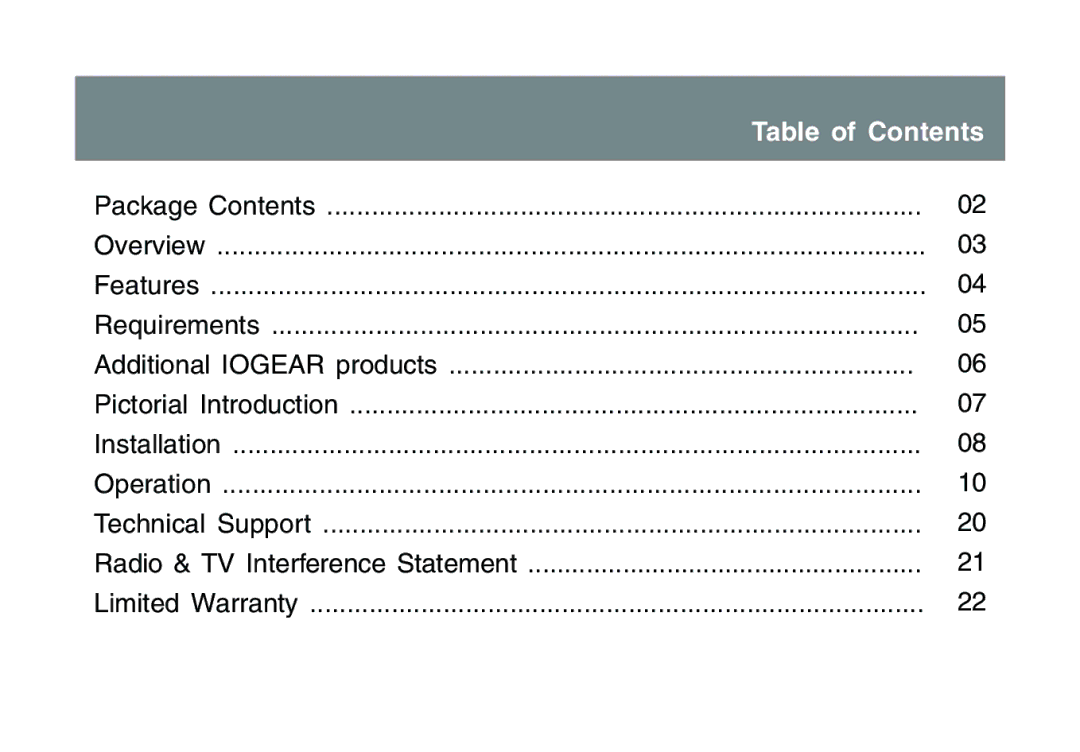 IOGear 1600DPI user manual Table of Contents 