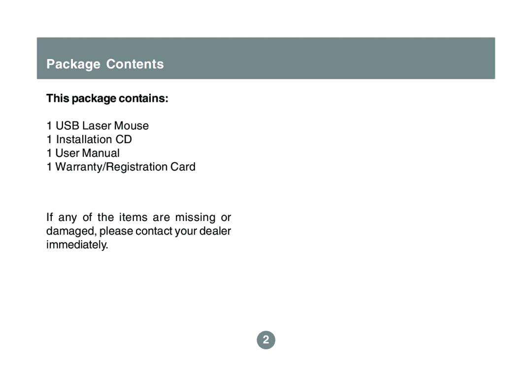 IOGear 1600DPI user manual Package Contents 