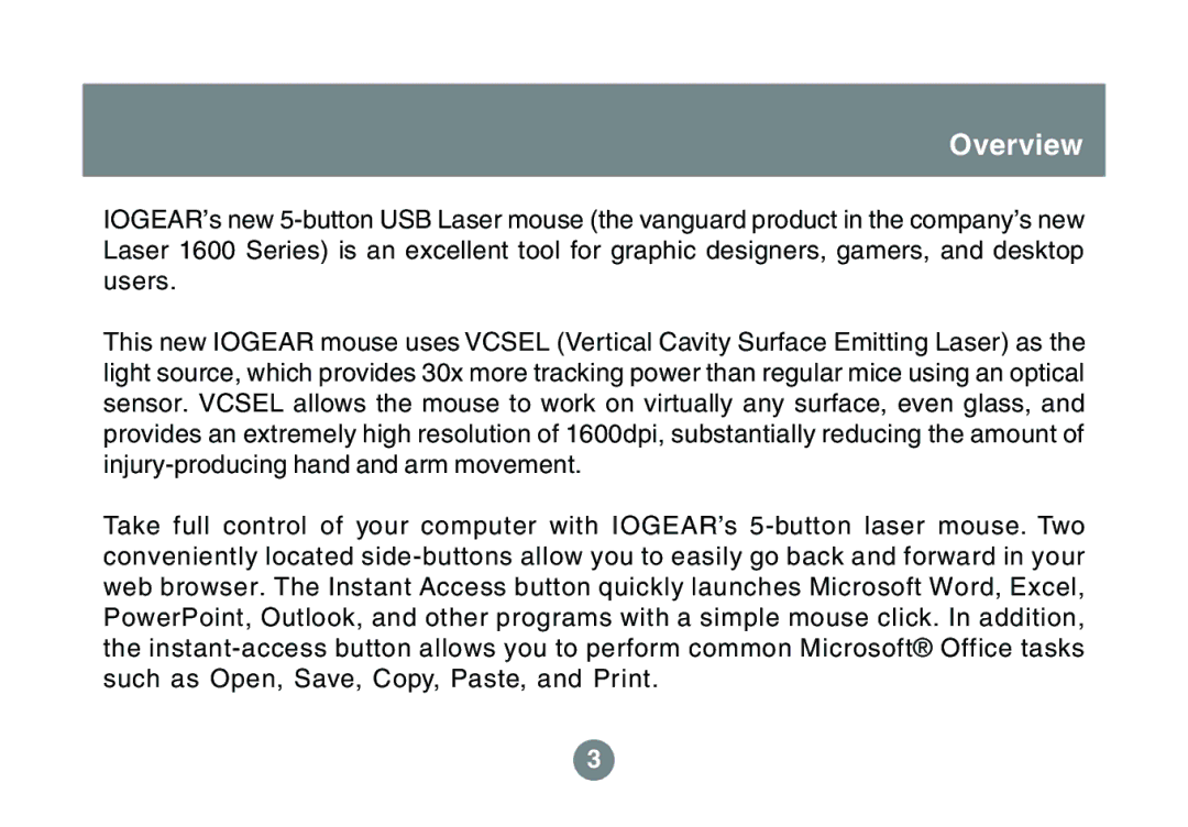 IOGear 1600DPI user manual Overview 