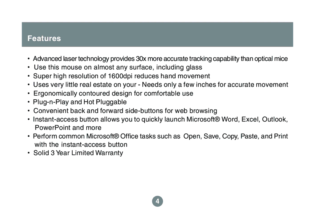 IOGear 1600DPI user manual Features 