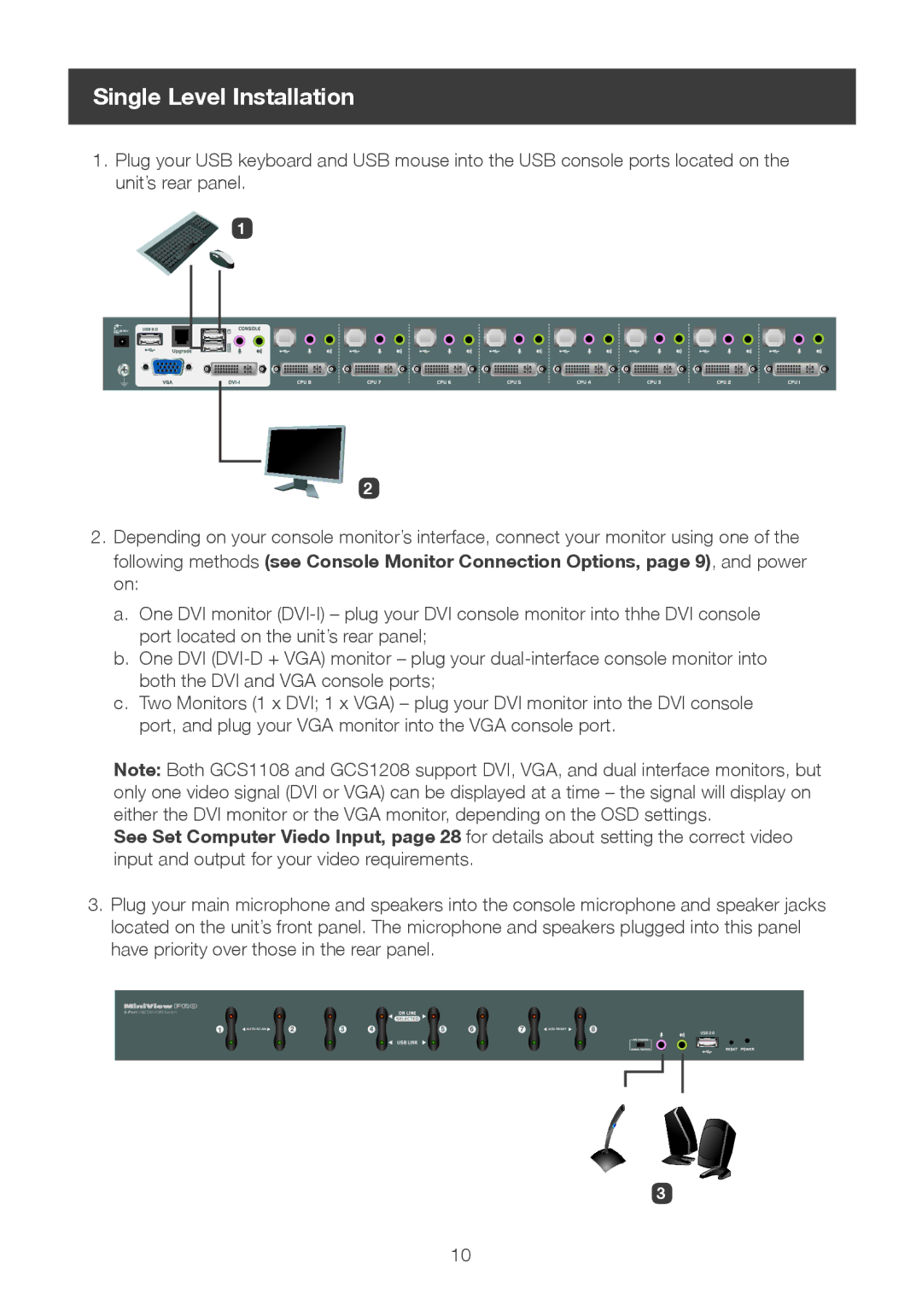 IOGear 8-port dvi kvmp switch user manual Single Level Installation 