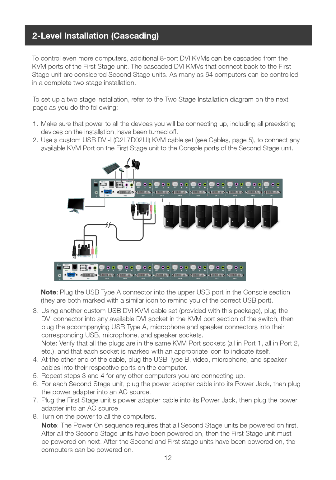 IOGear 8-port dvi kvmp switch user manual Level Installation Cascading 