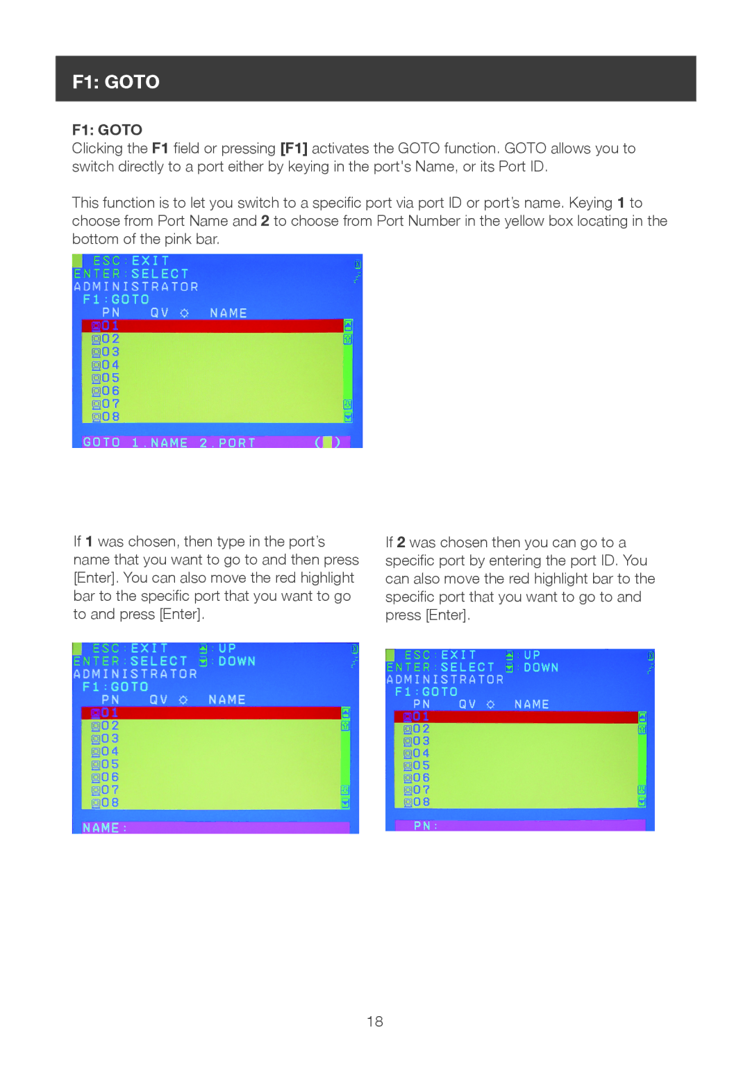 IOGear 8-port dvi kvmp switch user manual F1 Goto 