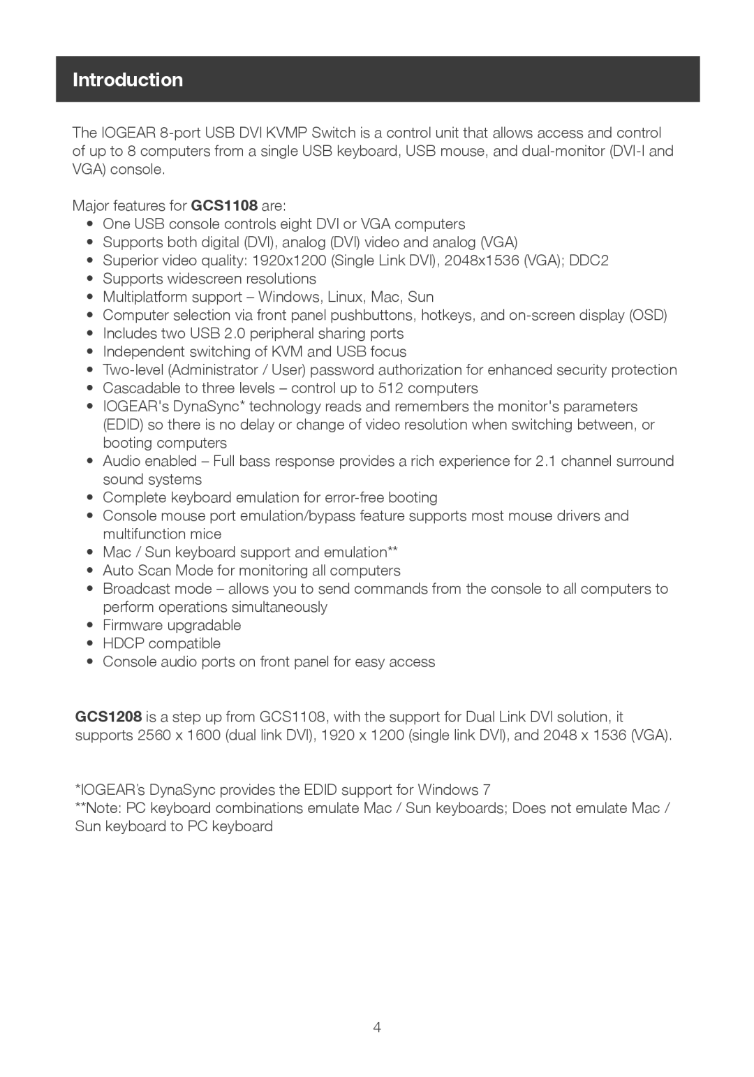 IOGear 8-port dvi kvmp switch user manual Introduction 