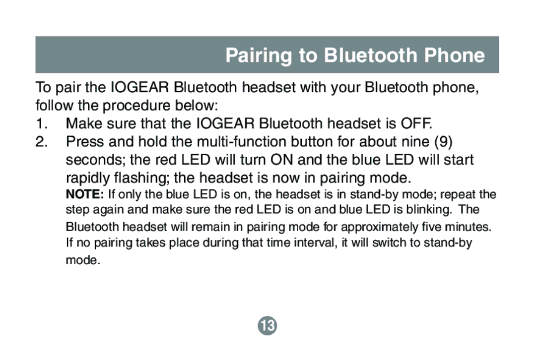 IOGear GBE201 user manual Pairing to Bluetooth Phone 