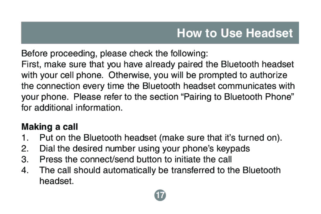 IOGear GBE201 user manual How to Use Headset, Making a call 