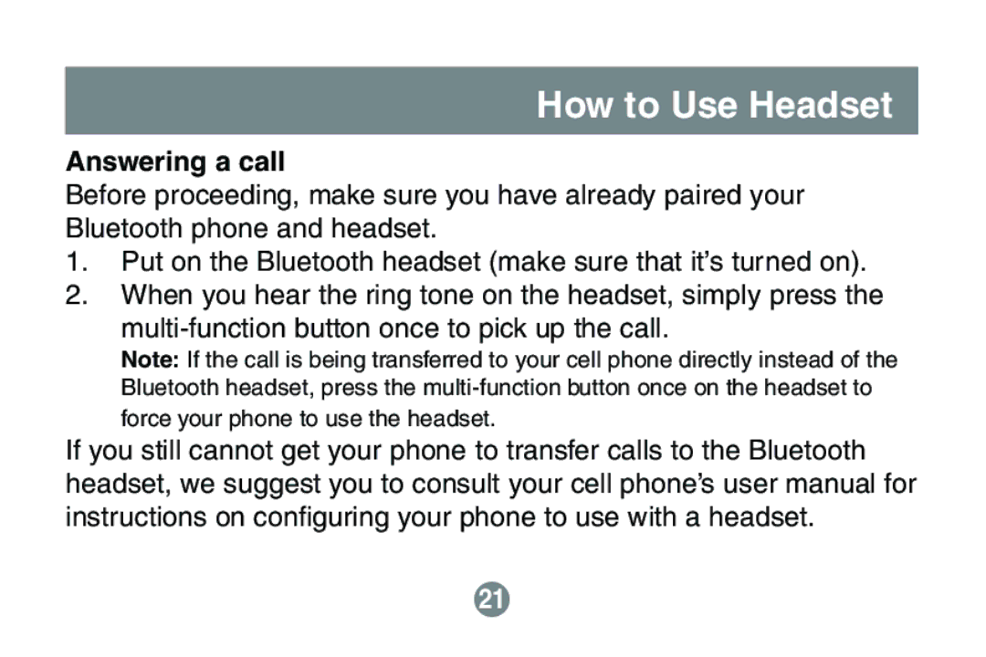 IOGear GBE201 user manual Answering a call 