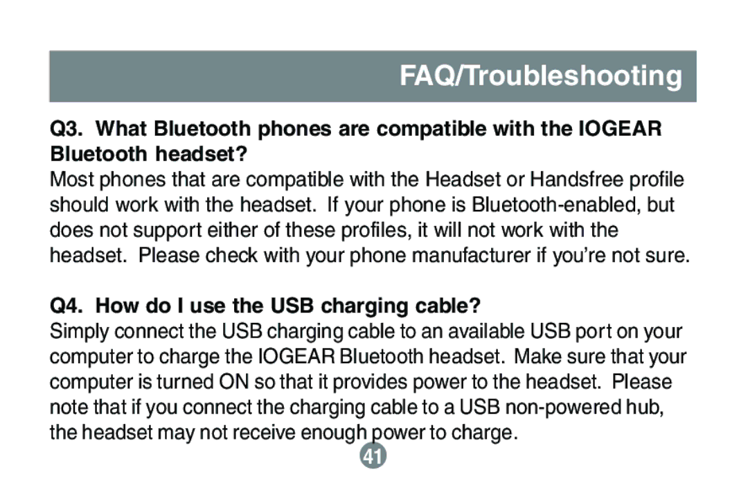 IOGear GBE201 user manual Q4. How do I use the USB charging cable? 