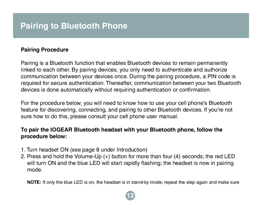 IOGear GBE211 user manual Pairing to Bluetooth Phone, Pairing Procedure 