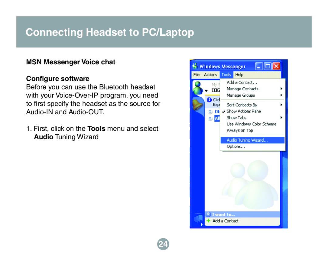 IOGear GBE211 user manual MSN Messenger Voice chat Conﬁgure software 