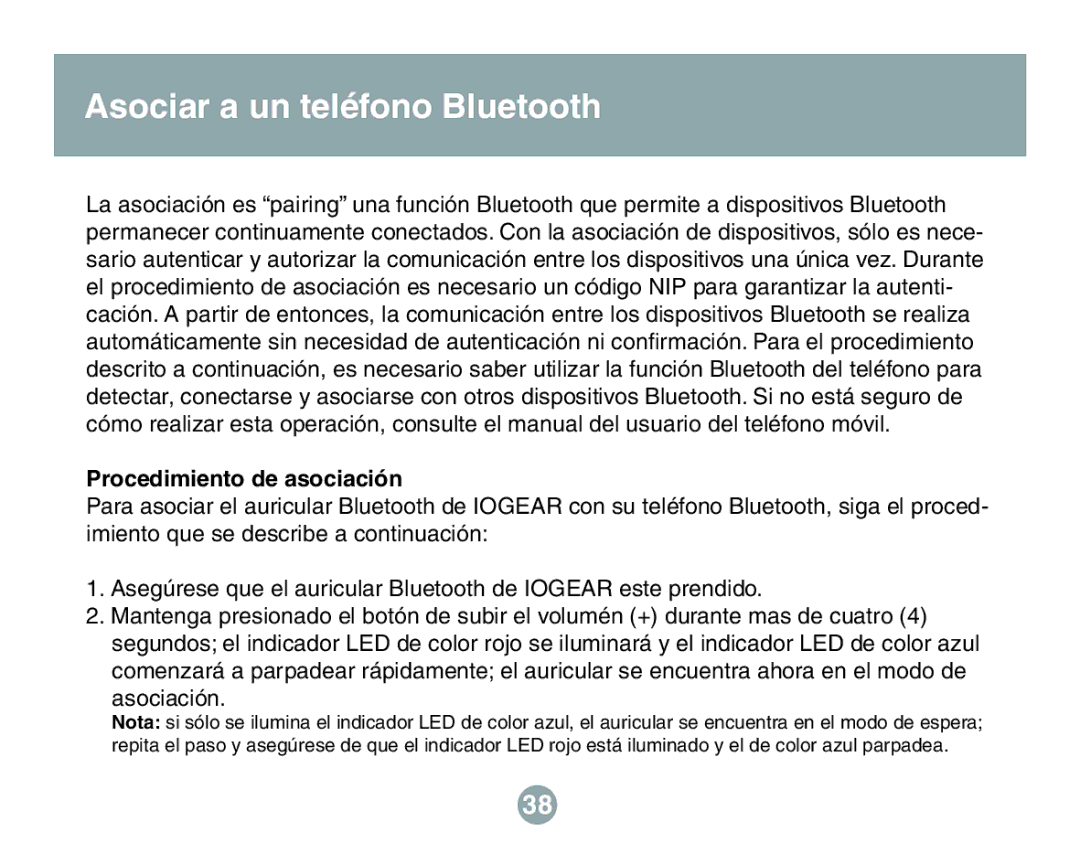 IOGear GBE211 user manual Asociar a un teléfono Bluetooth, Procedimiento de asociación 