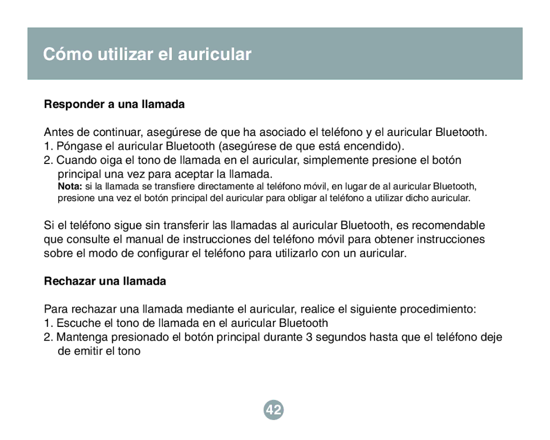 IOGear GBE211 user manual Responder a una llamada, Rechazar una llamada 