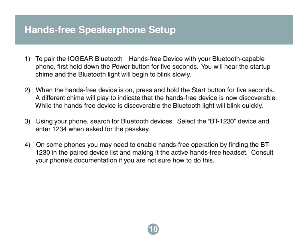 IOGear GBHFK201W6 user manual Hands-free Speakerphone Setup 