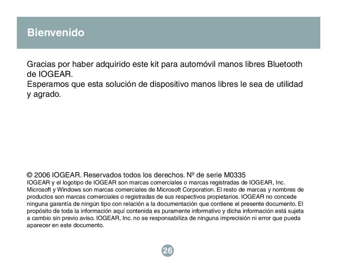 IOGear GBHFK201W6 user manual Bienvenido, IOGEAR. Reservados todos los derechos. Nº de serie M0335 