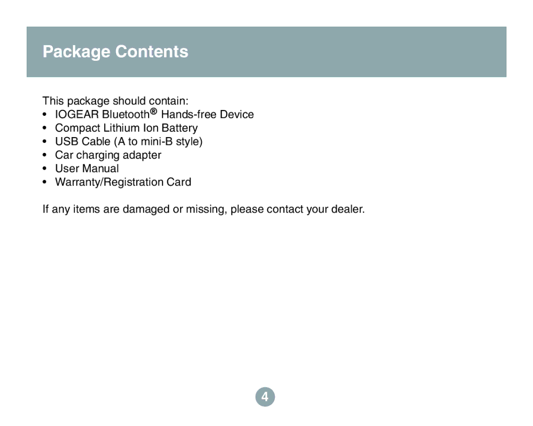 IOGear GBHFK201W6 user manual Package Contents 