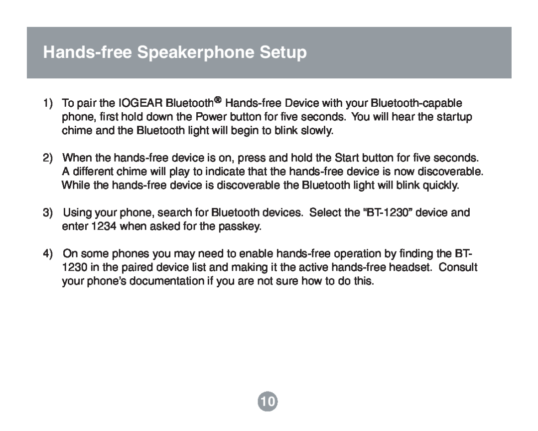 IOGear GBHFK201W6 user manual Hands-freeSpeakerphone Setup 