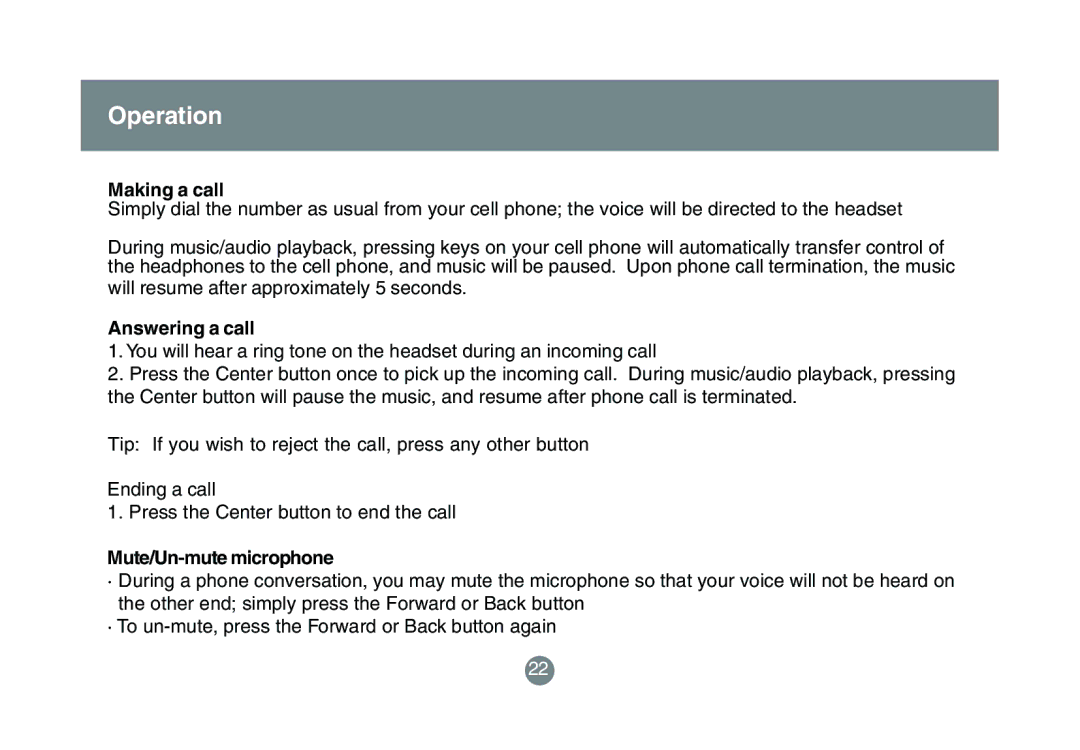 IOGear GBMA201 user manual Answering a call, Mute/Un-mute microphone 